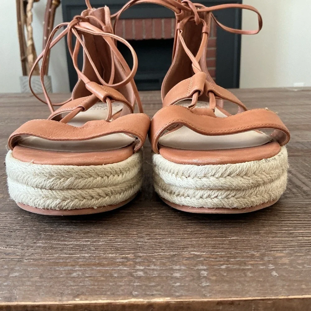 Vince Camuto Kellia Gladiator leather Espadrille Sandals Tan Size 8.5